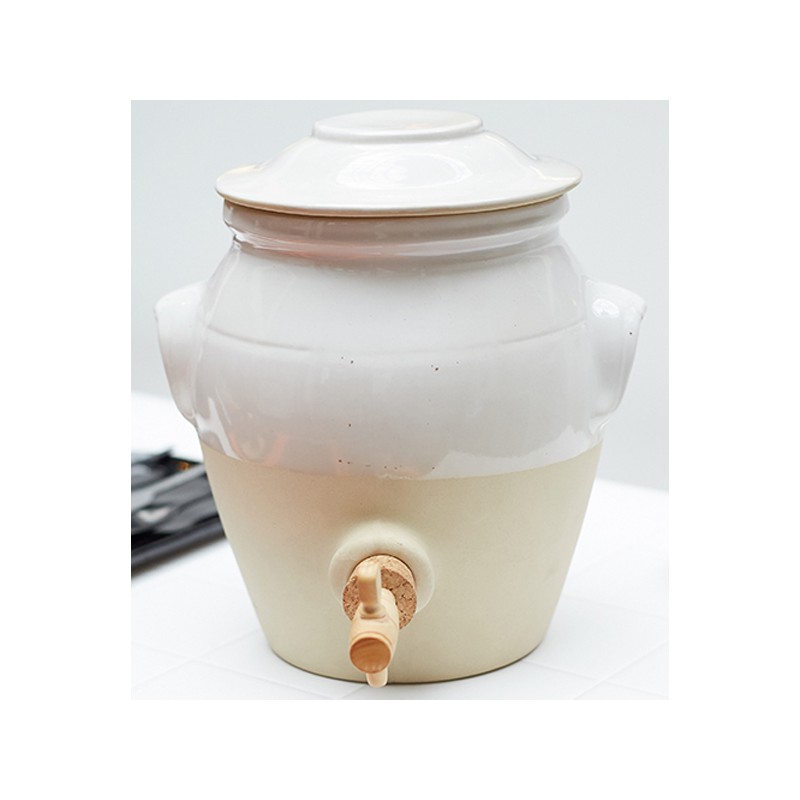 Pot vinaigre 3L en grès bicolor blanc – Manufacture de Digoin