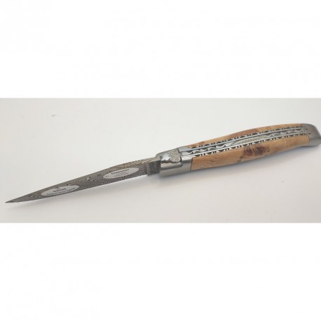 Couteau de poche Laguiole 12cm genévrier lame damas Laguiole en  Aubrac