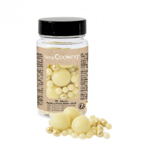 Pot de décors perles chocolat blanc et doré 50g - ScrapCooking