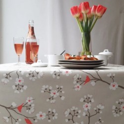 Nappe enduite rectangulaire 160x350 cerisier taupe corail - Fleur de Soleil
