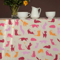 Nappe enduite rectangulaire 120x160 chats taupe - Fleur de Soleil
