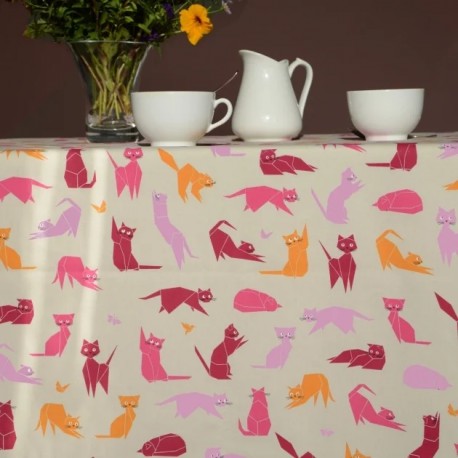 Nappe enduite rectangulaire 120x160 chats taupe - Fleur de Soleil